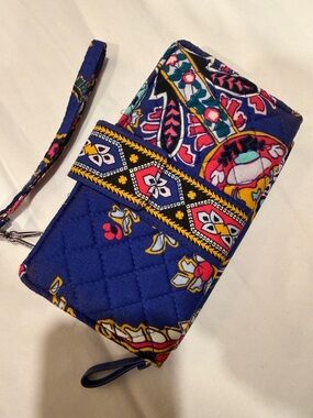 Vera Bradley Navy Quilted Wristlet Wallet with Multicolor Floral Trim